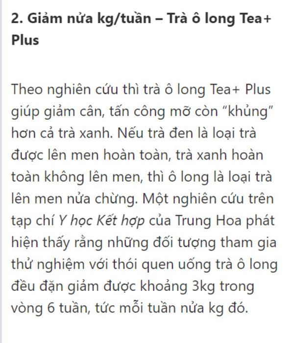 trà ô long tea+ plus có giảm cân không